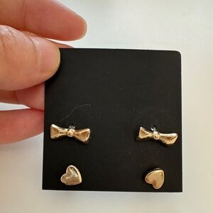 Gold set of earrings - Bow + Heart